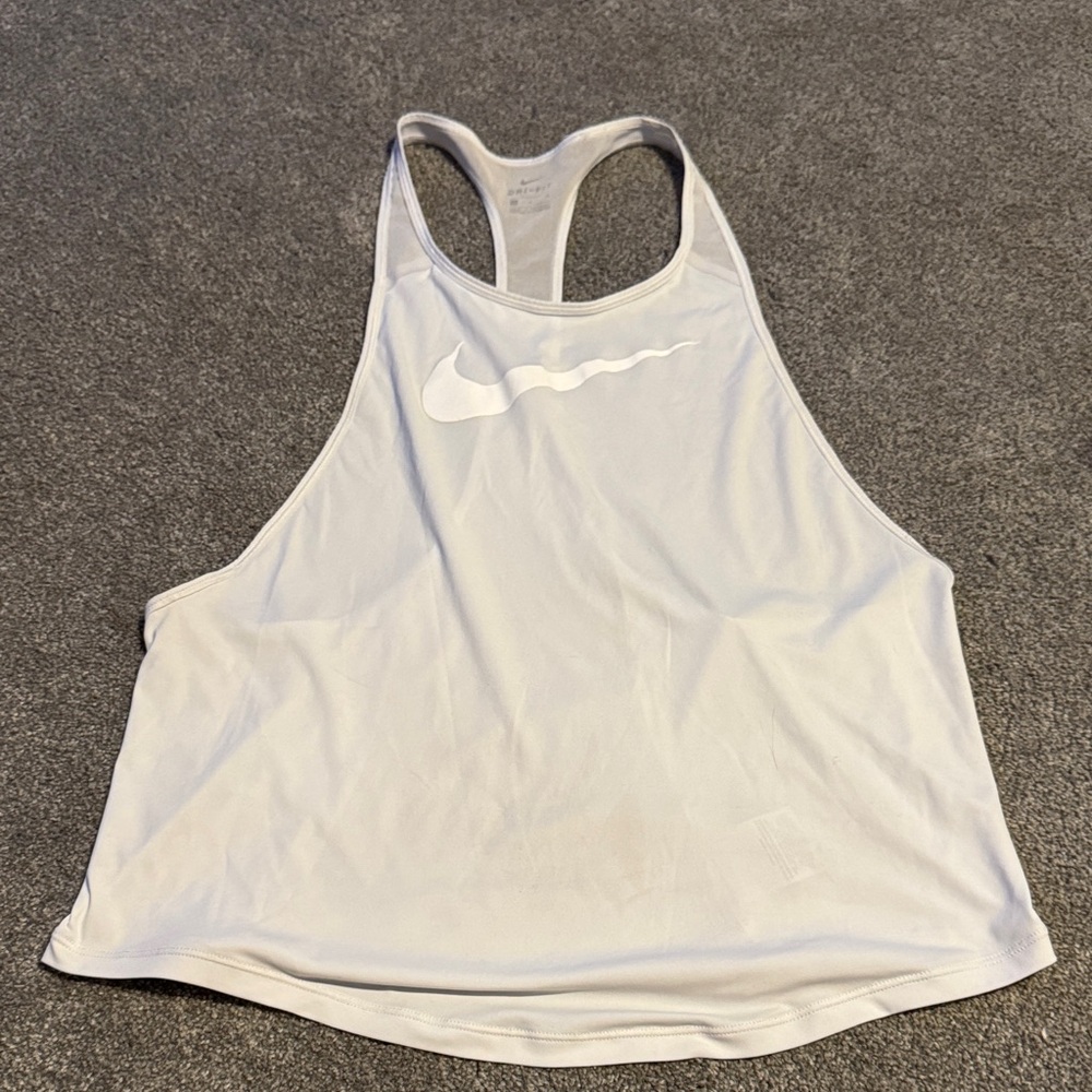 Nike White Racerback Tank Top with Subtle Swoosh